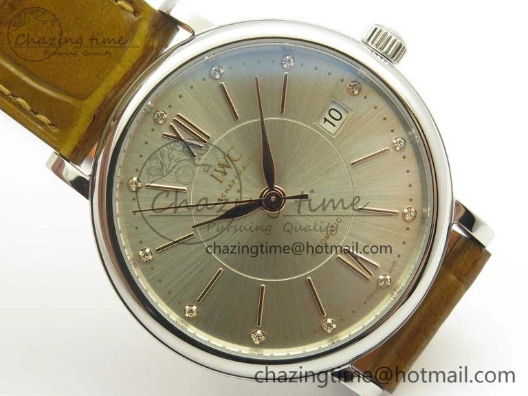 Portofino IW458101 SS MK 1:1 Best Edition Silver Dial On Brown Leather Strap MIYOTA 9015