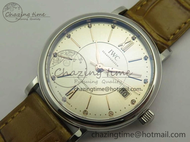 Portofino IW458101 SS MK 1:1 Best Edition Silver Dial On Brown Leather Strap MIYOTA 9015