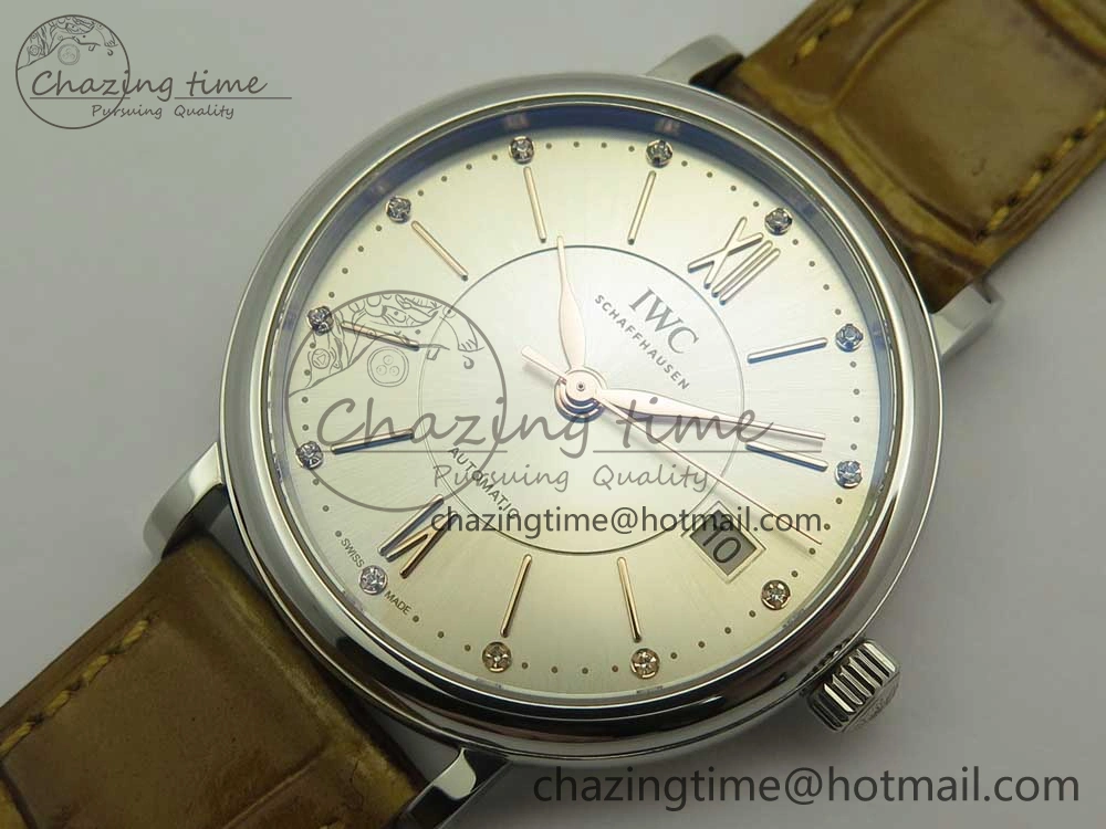 Portofino IW458101 SS MK 1:1 Best Edition Silver Dial On Brown Leather Strap MIYOTA 9015