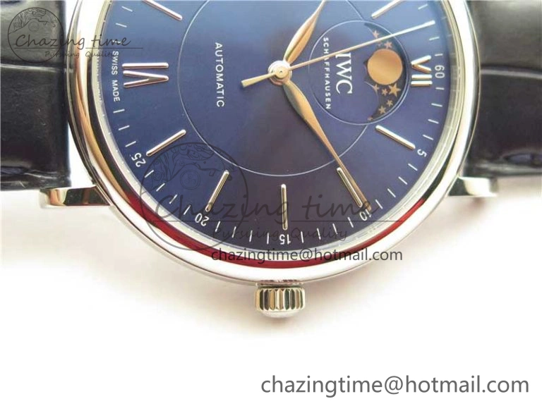 Portofino IW459402 SS MKS 1:1 Best Edition Blue Dial on Blue Leather Strap Miyota 9015