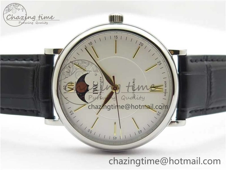 Portofino IW459402 SS MKS 1:1 Best Edition White Dial on Black Leather Strap Miyota 9015