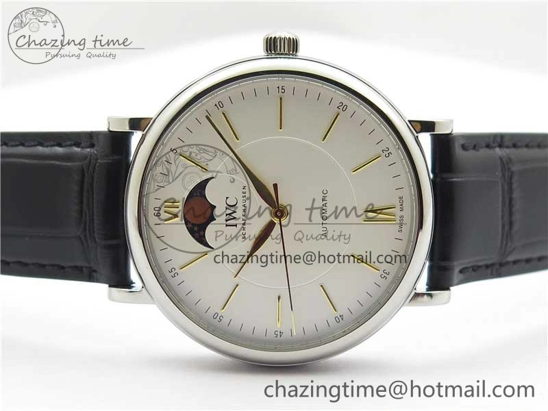 Portofino IW459402 SS MKS 1:1 Best Edition White Dial on Black Leather Strap Miyota 9015