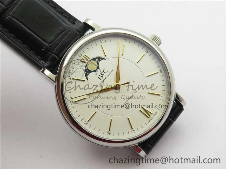Portofino IW459402 SS MKS 1:1 Best Edition White Dial on Black Leather Strap Miyota 9015