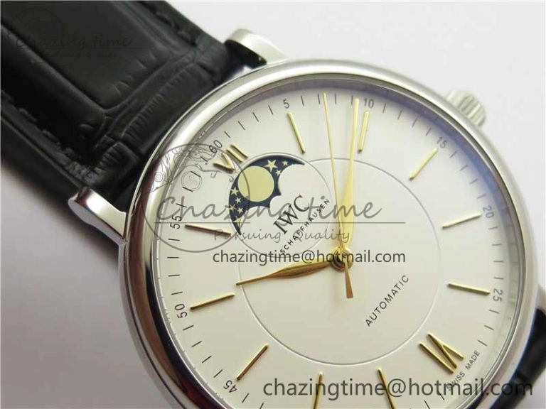 Portofino IW459402 SS MKS 1:1 Best Edition White Dial on Black Leather Strap Miyota 9015