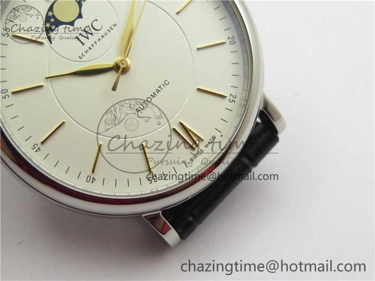 Portofino IW459402 SS MKS 1:1 Best Edition White Dial on Black Leather Strap Miyota 9015