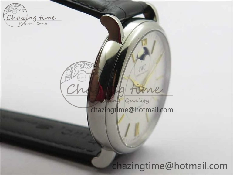 Portofino IW459402 SS MKS 1:1 Best Edition White Dial on Black Leather Strap Miyota 9015