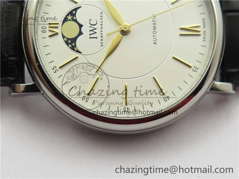 Portofino IW459402 SS MKS 1:1 Best Edition White Dial on Black Leather Strap Miyota 9015