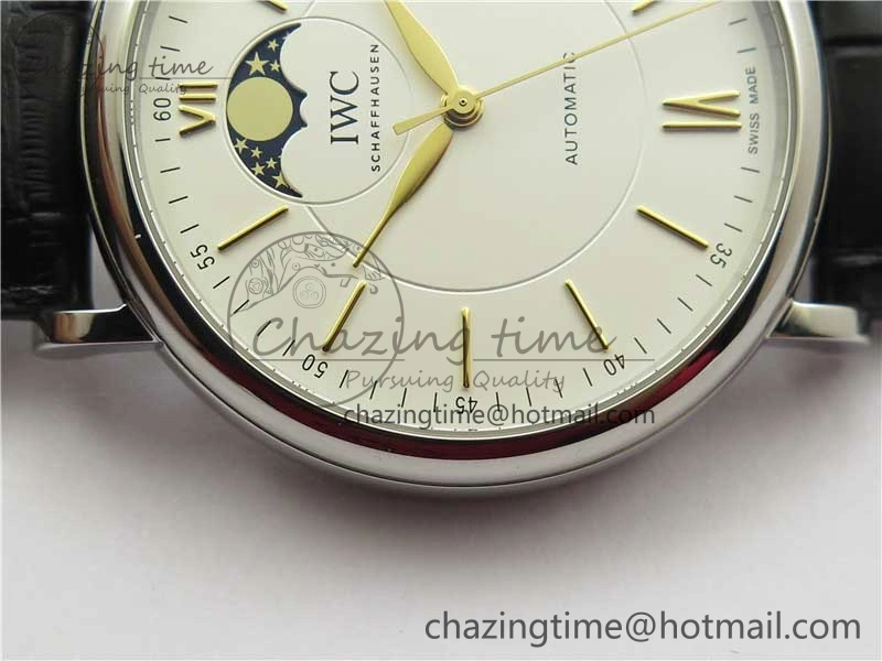 Portofino IW459402 SS MKS 1:1 Best Edition White Dial on Black Leather Strap Miyota 9015