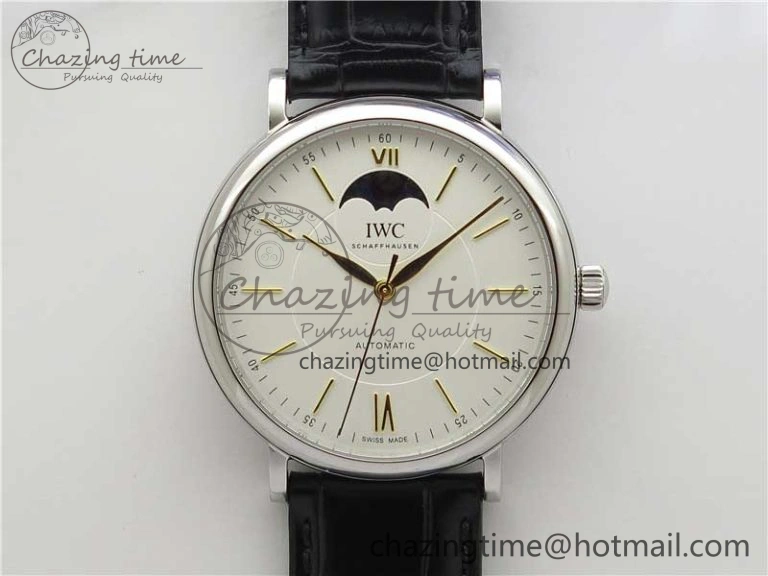 Portofino IW459402 SS MKS 1:1 Best Edition White Dial on Black Leather Strap Miyota 9015