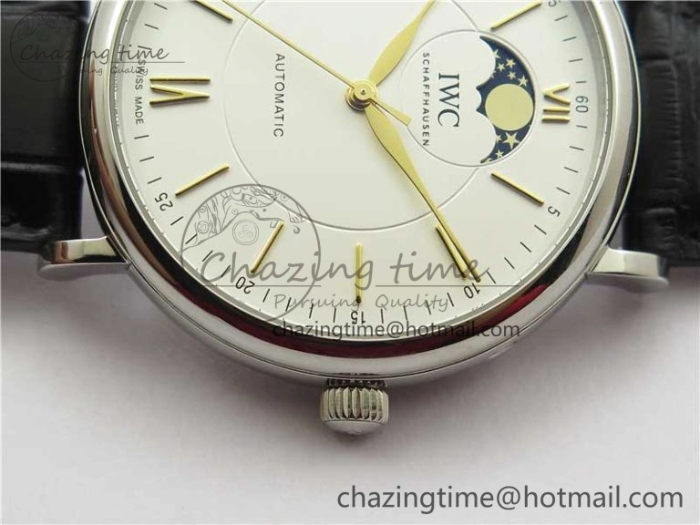 Portofino IW459402 SS MKS 1:1 Best Edition White Dial on Black Leather Strap Miyota 9015