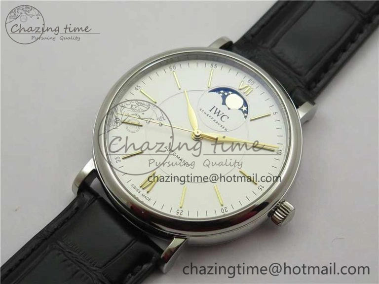 Portofino IW459402 SS MKS 1:1 Best Edition White Dial on Black Leather Strap Miyota 9015