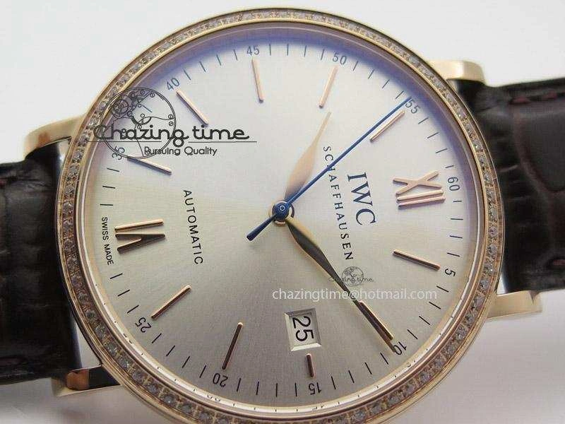 Portofino RG MKF 1:1 V2 Best Edition Diamond Bezel Silver Dial On Brown Leather Strap A2892