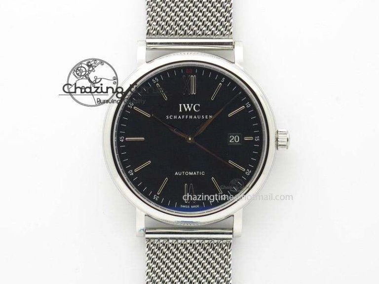 Portofino SCHAFFHAUSEN SS MKF 1:1 Best Edition Black Dial On Mesh Bracelet A2892