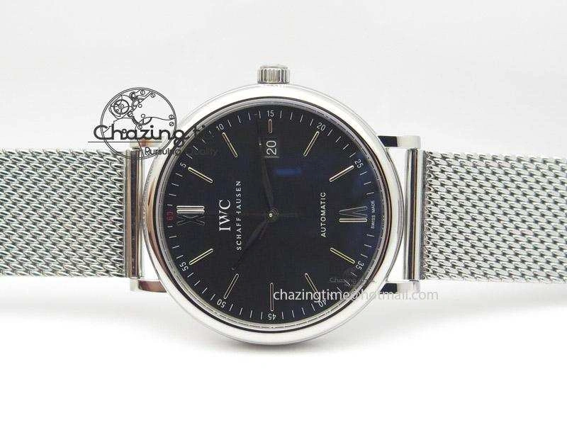 Portofino SCHAFFHAUSEN SS MKF 1:1 Best Edition Black Dial On Mesh Bracelet A2892