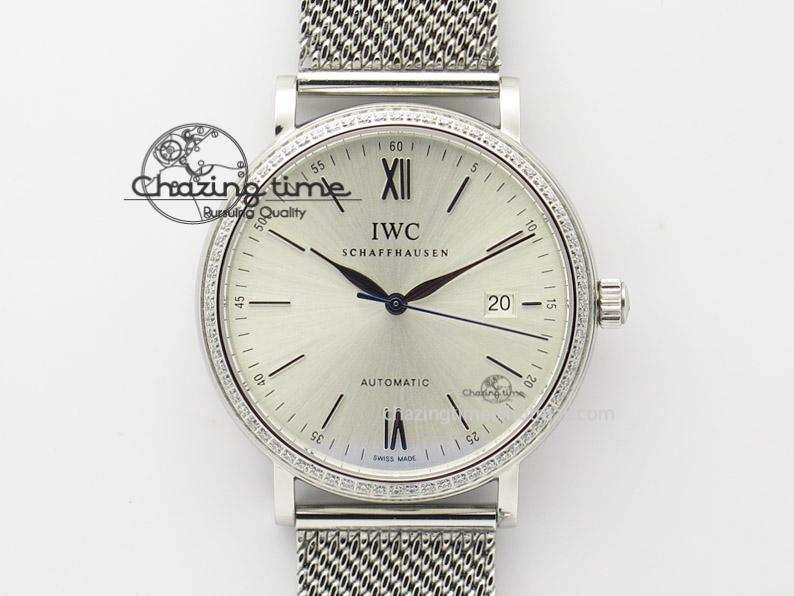 Portofino SCHAFFHAUSEN SS MKF 1:1 Best Edition Silver Dial Diamond On Mesh Bracelet A2892