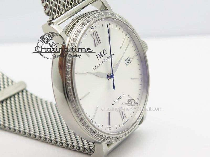 Portofino SCHAFFHAUSEN SS MKF 1:1 Best Edition Silver Dial Diamond On Mesh Bracelet A2892