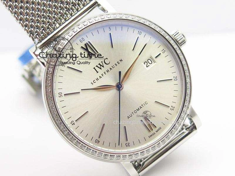 Portofino SCHAFFHAUSEN SS MKF 1:1 Best Edition Silver Dial Diamond On Mesh Bracelet A2892