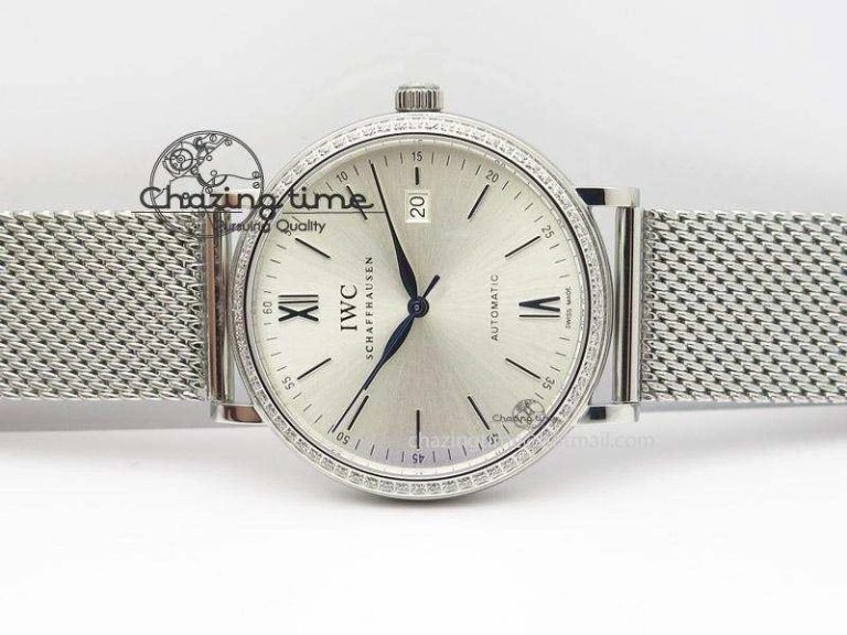 Portofino SCHAFFHAUSEN SS MKF 1:1 Best Edition Silver Dial Diamond On Mesh Bracelet A2892