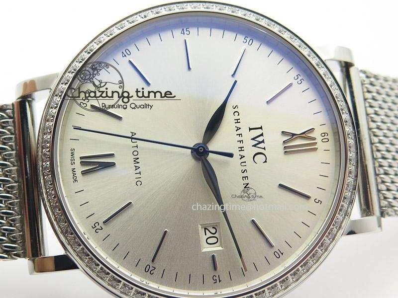 Portofino SCHAFFHAUSEN SS MKF 1:1 Best Edition Silver Dial Diamond On Mesh Bracelet A2892