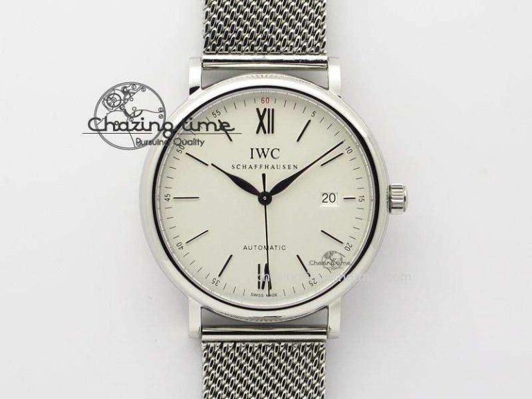 Portofino SCHAFFHAUSEN SS MKF 1:1 Best Edition White Dial On Mesh Bracelet A2892