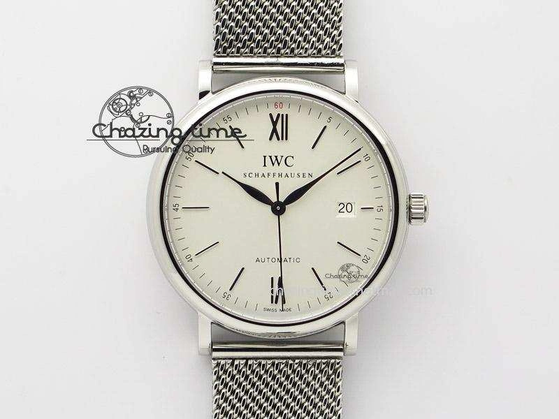 Portofino SCHAFFHAUSEN SS MKF 1:1 Best Edition White Dial On Mesh Bracelet A2892