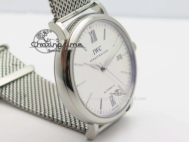 Portofino SCHAFFHAUSEN SS MKF 1:1 Best Edition White Dial On Mesh Bracelet A2892