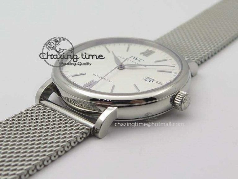 Portofino SCHAFFHAUSEN SS MKF 1:1 Best Edition White Dial On Mesh Bracelet A2892