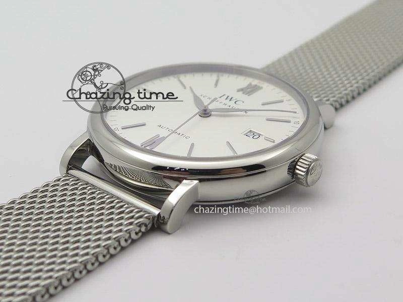 Portofino SCHAFFHAUSEN SS MKF 1:1 Best Edition White Dial On Mesh Bracelet A2892