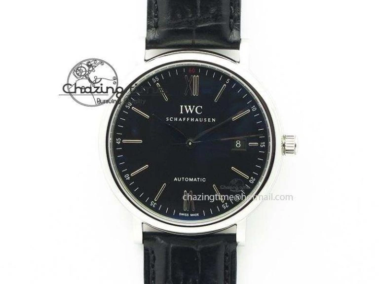 Portofino SCHAFFHAUSEN SS MKF 1:1 V2 Best Edition Black Dial On Black Leather Strap A2892