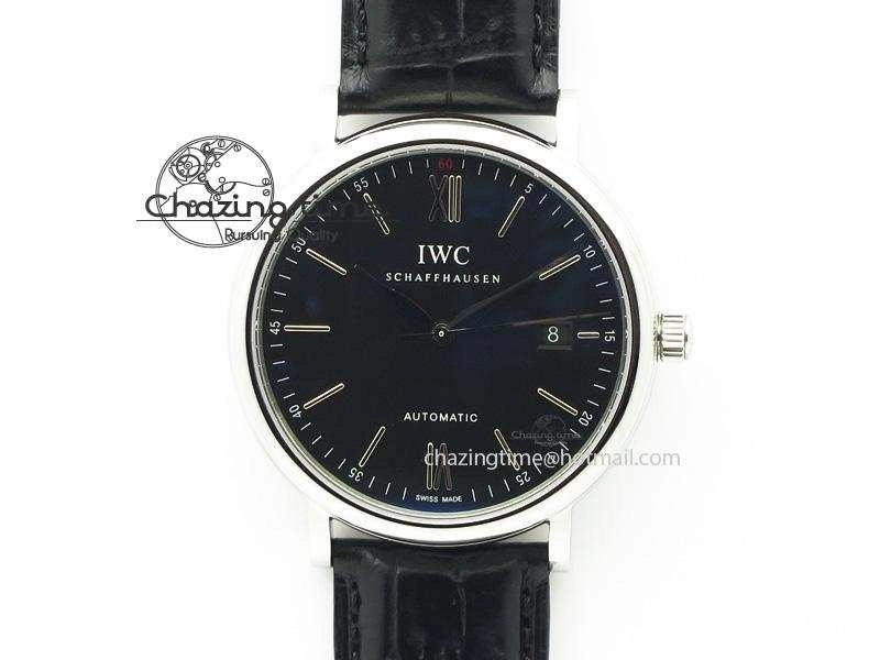 Portofino SCHAFFHAUSEN SS MKF 1:1 V2 Best Edition Black Dial On Black Leather Strap A2892