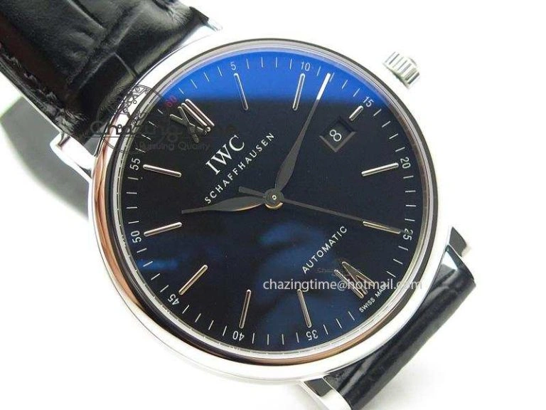 Portofino SCHAFFHAUSEN SS MKF 1:1 V2 Best Edition Black Dial On Black Leather Strap A2892