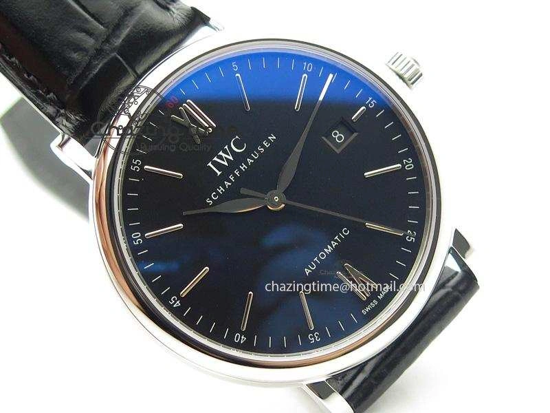 Portofino SCHAFFHAUSEN SS MKF 1:1 V2 Best Edition Black Dial On Black Leather Strap A2892