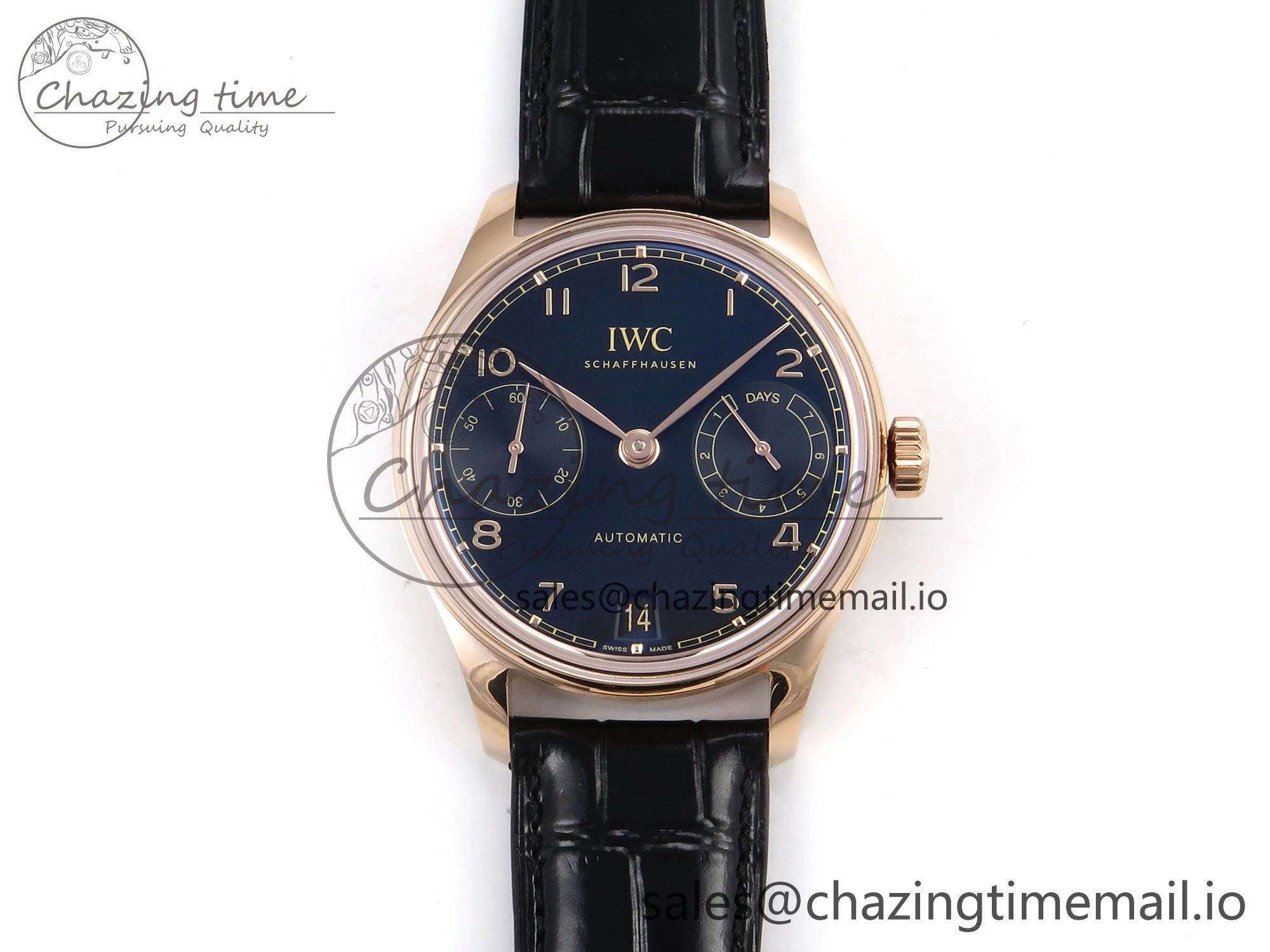 Portugieser Automatic 42mm RG APSF 1:1 Best Edition Black Dial on Black Leather Strap A52010