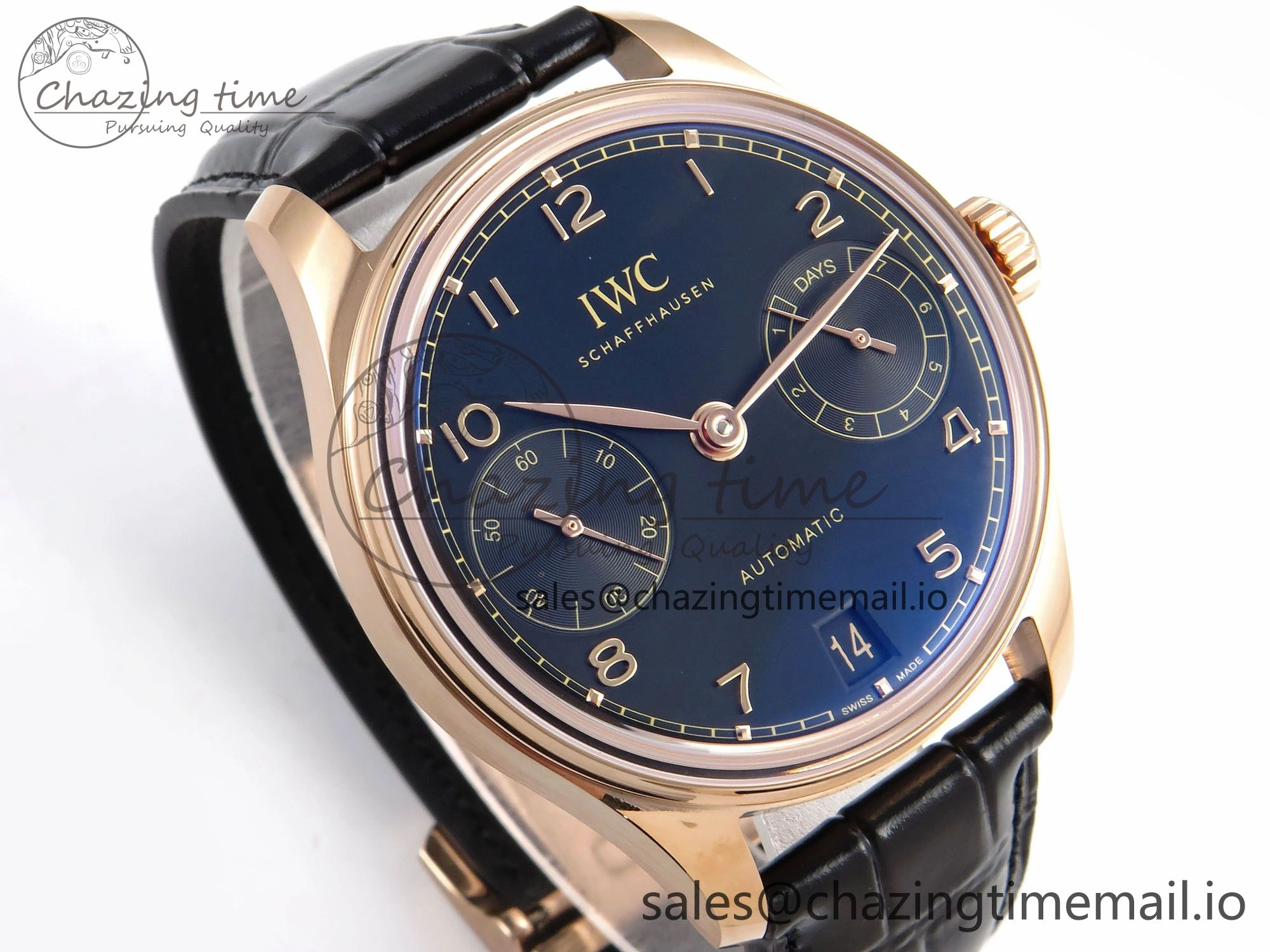 Portugieser Automatic 42mm RG APSF 1:1 Best Edition Black Dial on Black Leather Strap A52010