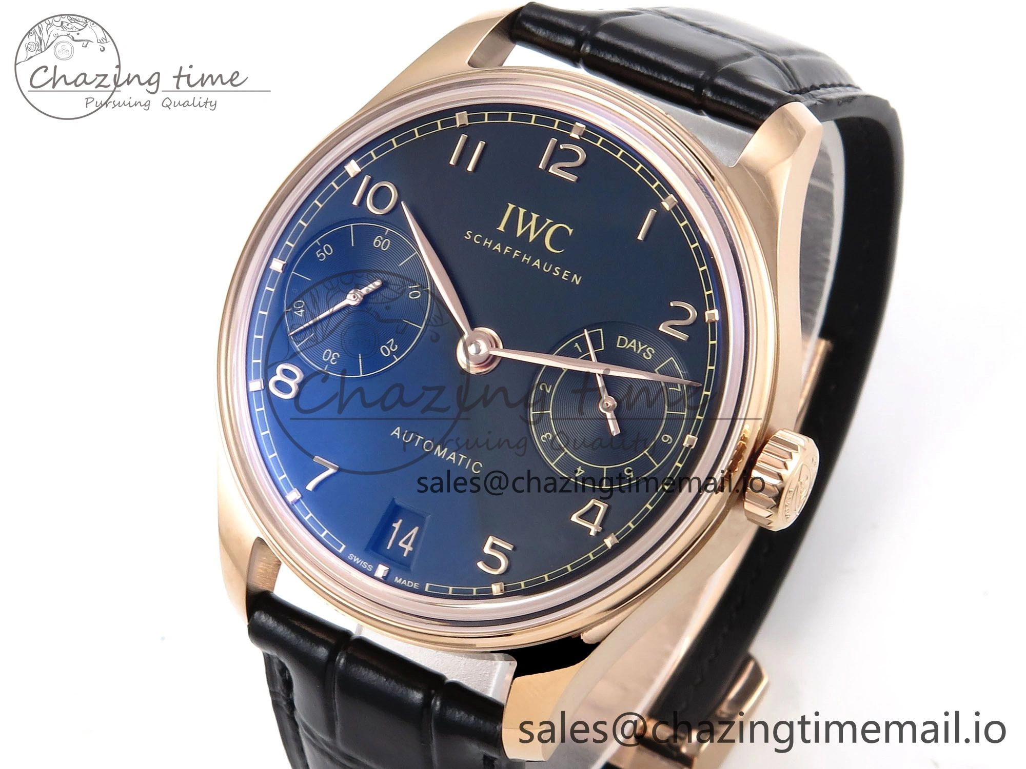 Portugieser Automatic 42mm RG APSF 1:1 Best Edition Black Dial on Black Leather Strap A52010