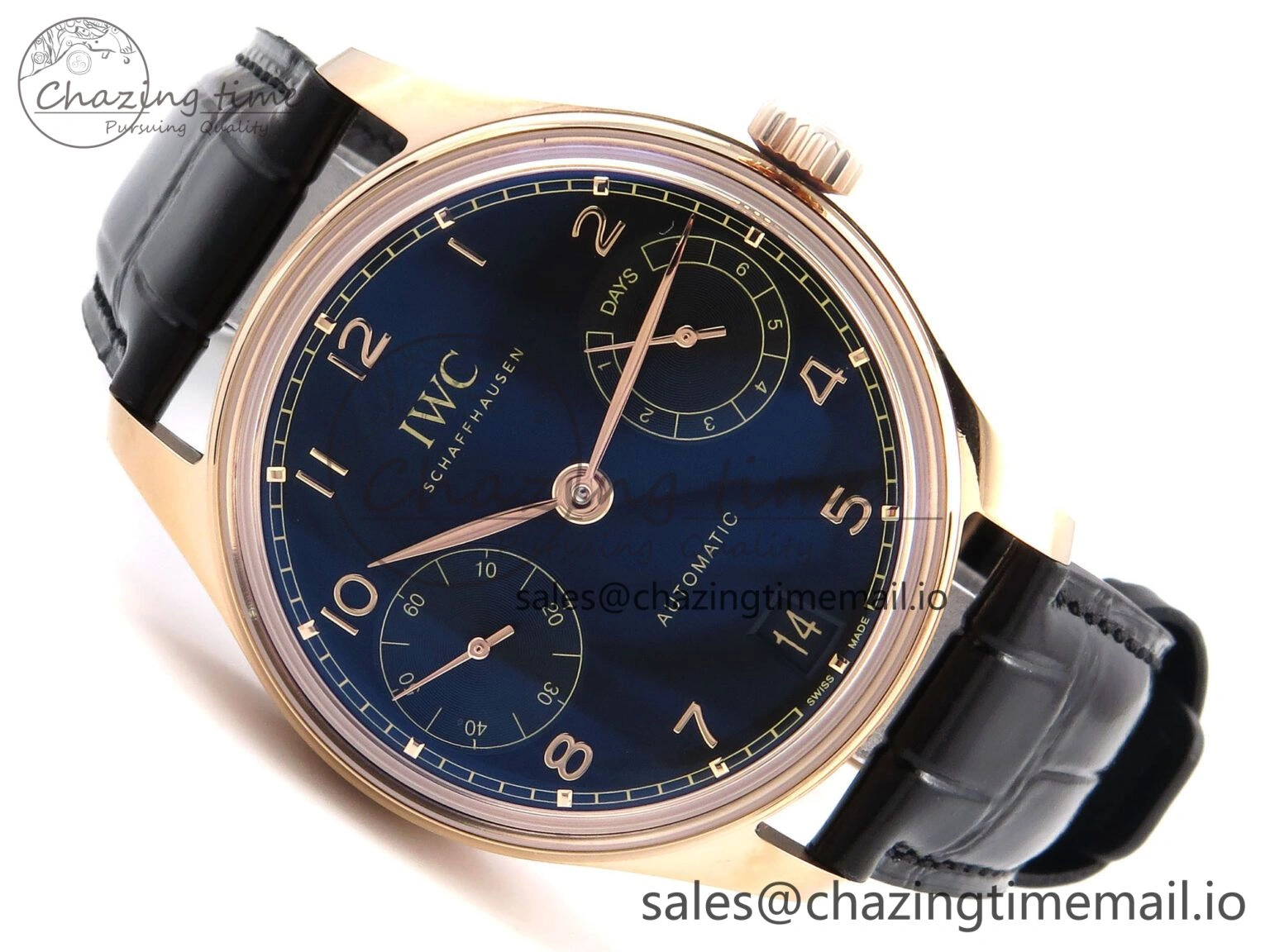 Portugieser Automatic 42mm RG APSF 1:1 Best Edition Black Dial on Black Leather Strap A52010