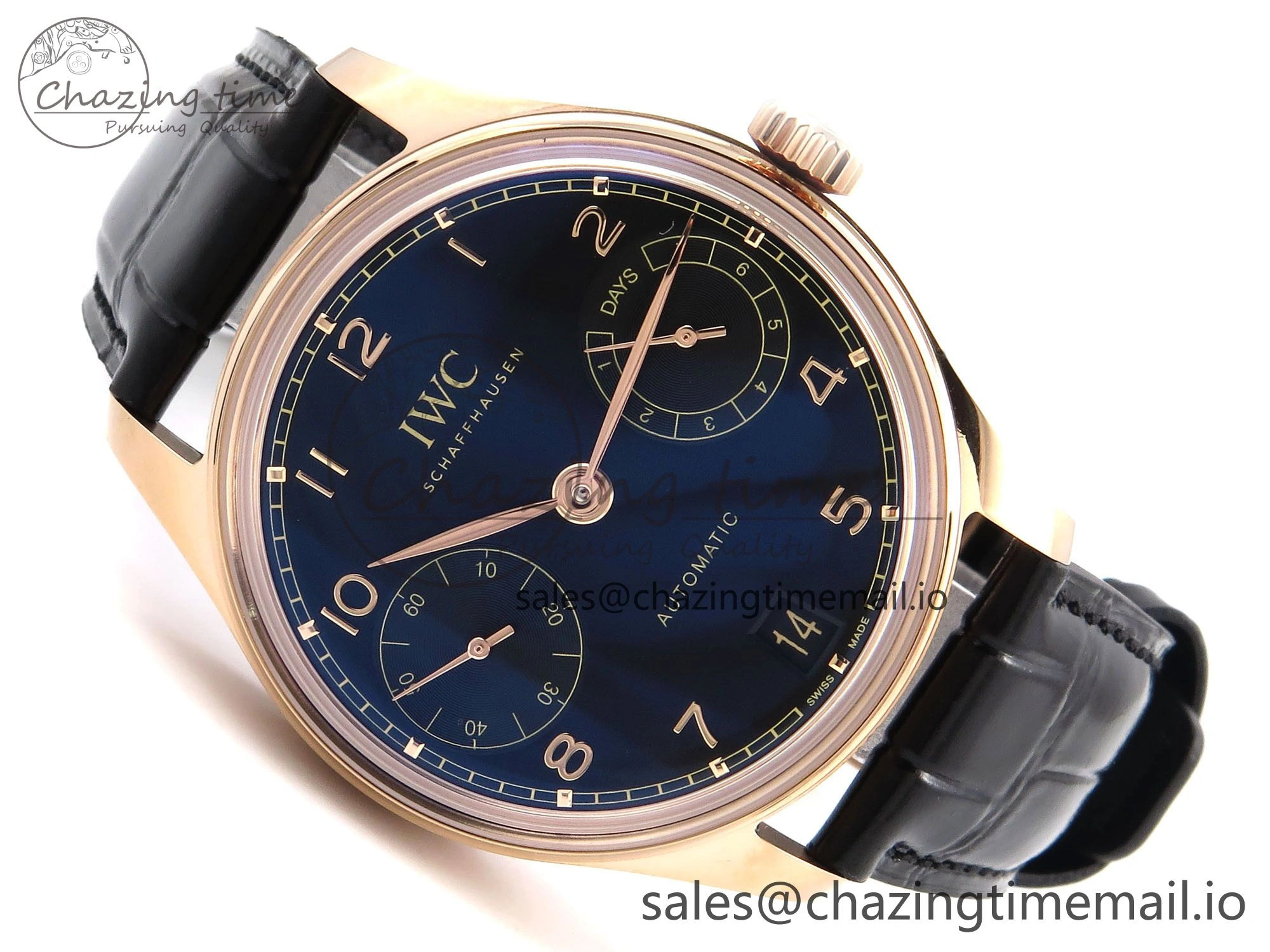 Portugieser Automatic 42mm RG APSF 1:1 Best Edition Black Dial on Black Leather Strap A52010