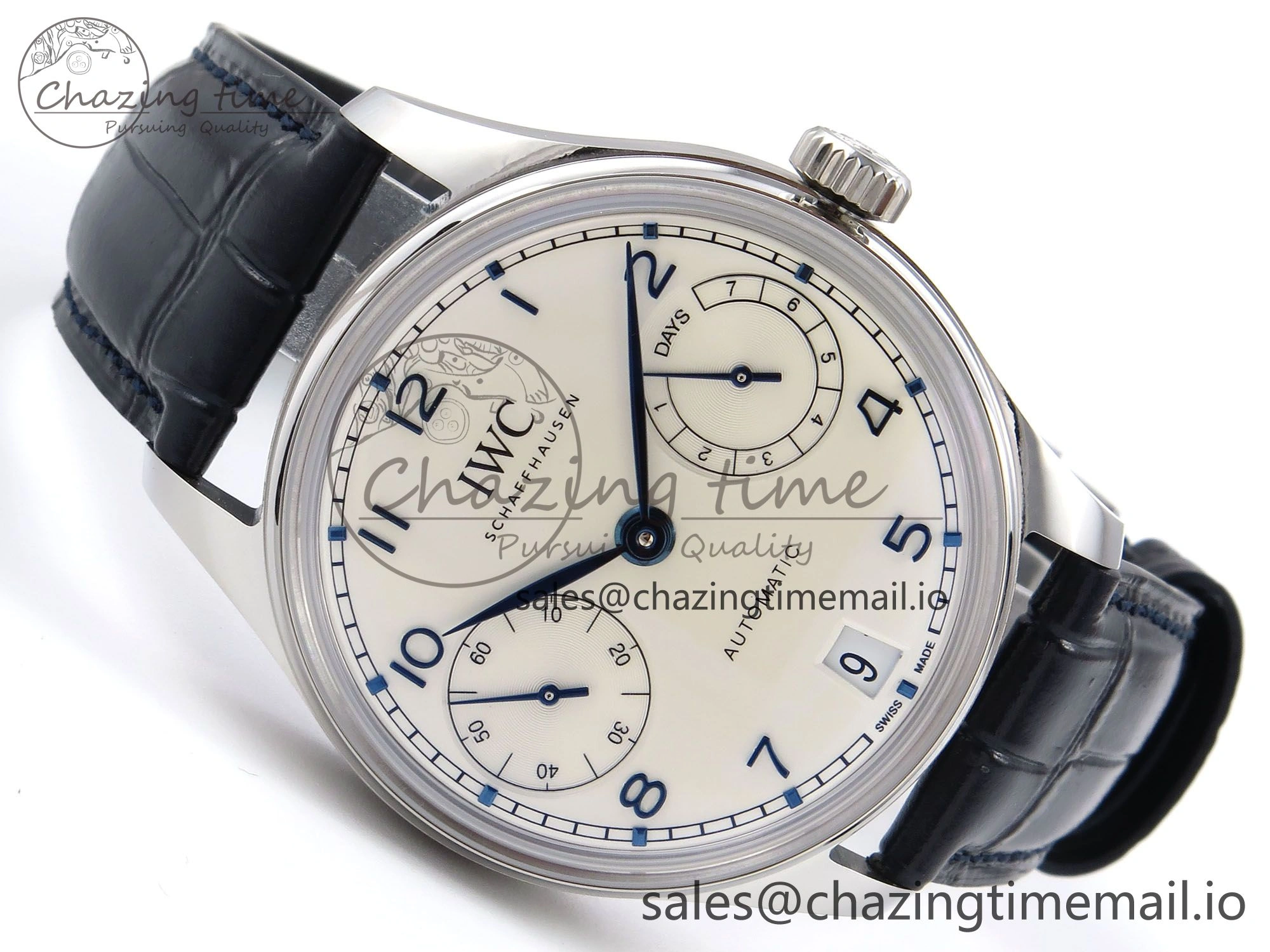 Portugieser Automatic 42mm SS APSF 1:1 Best Edition White Dial Blue Marker on Blue Leather Strap A52010