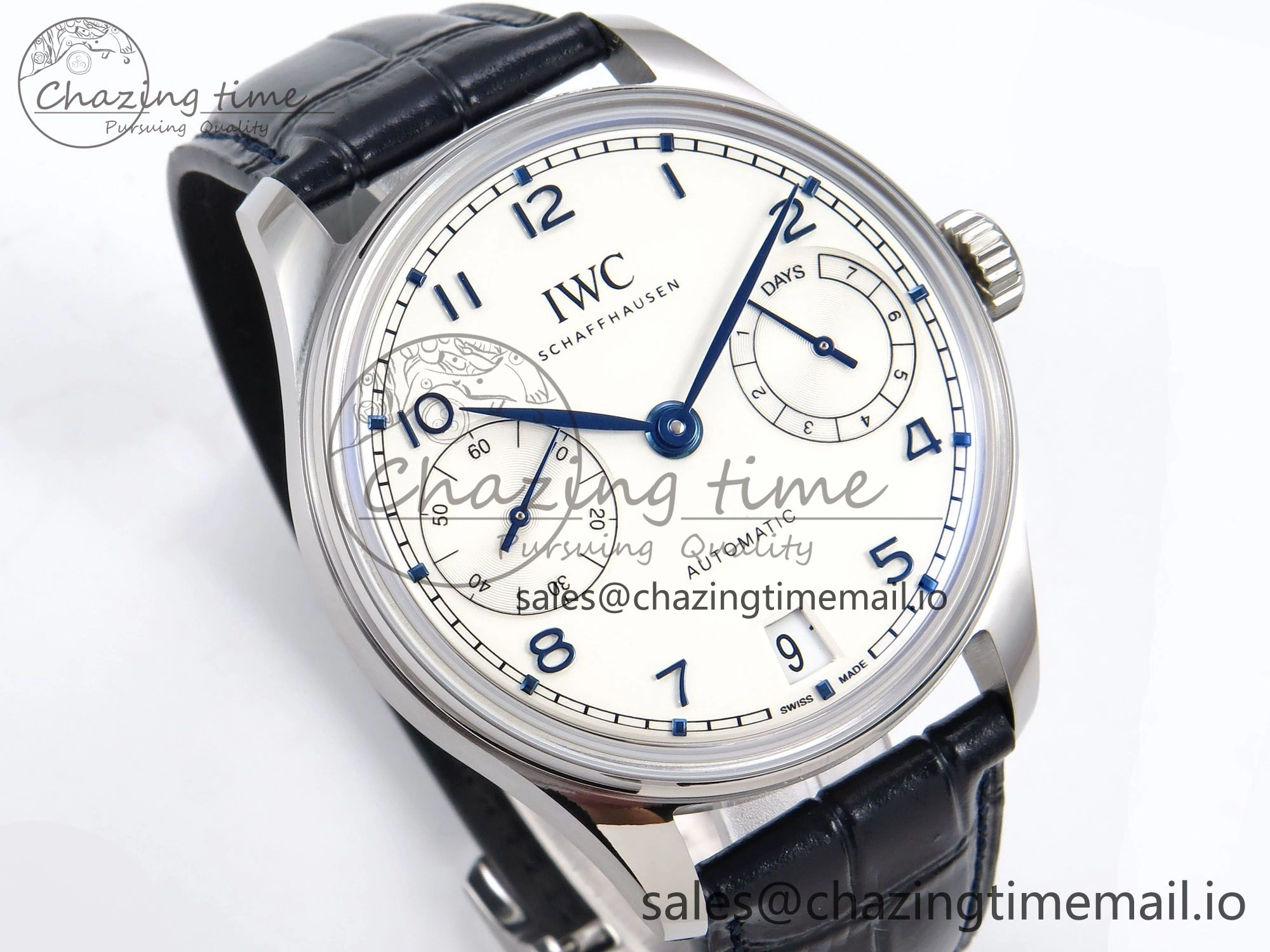 Portugieser Automatic 42mm SS APSF 1:1 Best Edition White Dial Blue Marker on Blue Leather Strap A52010