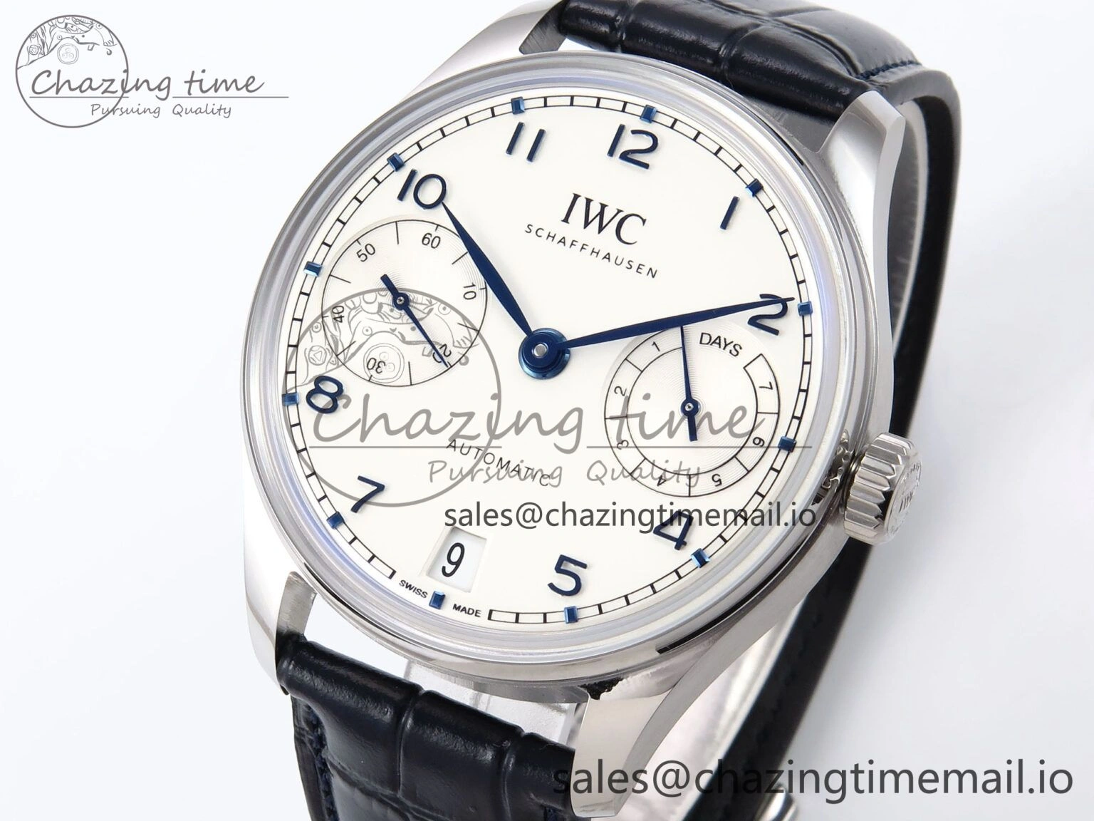 Portugieser Automatic 42mm SS APSF 1:1 Best Edition White Dial Blue Marker on Blue Leather Strap A52010