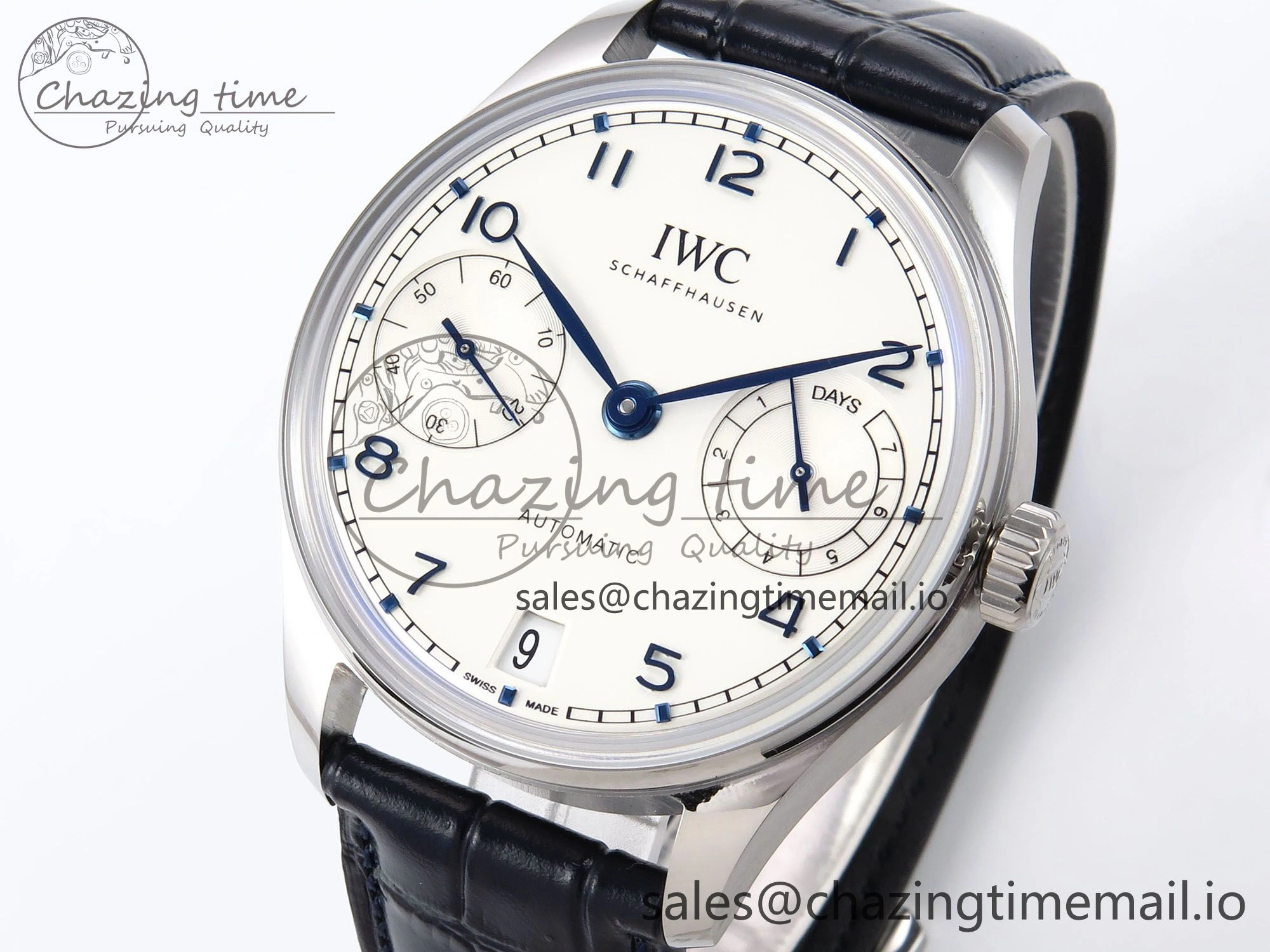 Portugieser Automatic 42mm SS APSF 1:1 Best Edition White Dial Blue Marker on Blue Leather Strap A52010