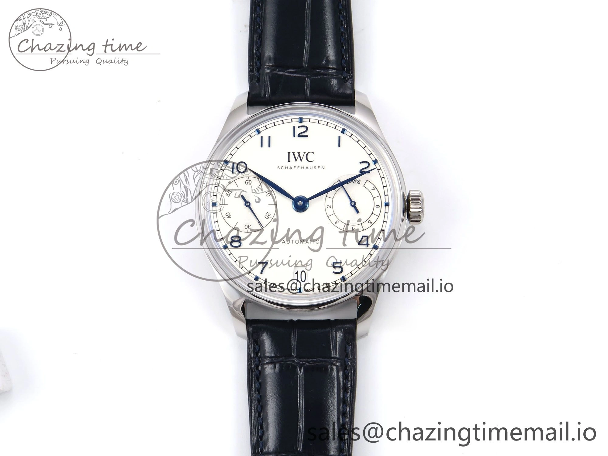 Portugieser Automatic 42mm SS APSF 1:1 Best Edition White Dial Blue Marker on Blue Leather Strap A52010
