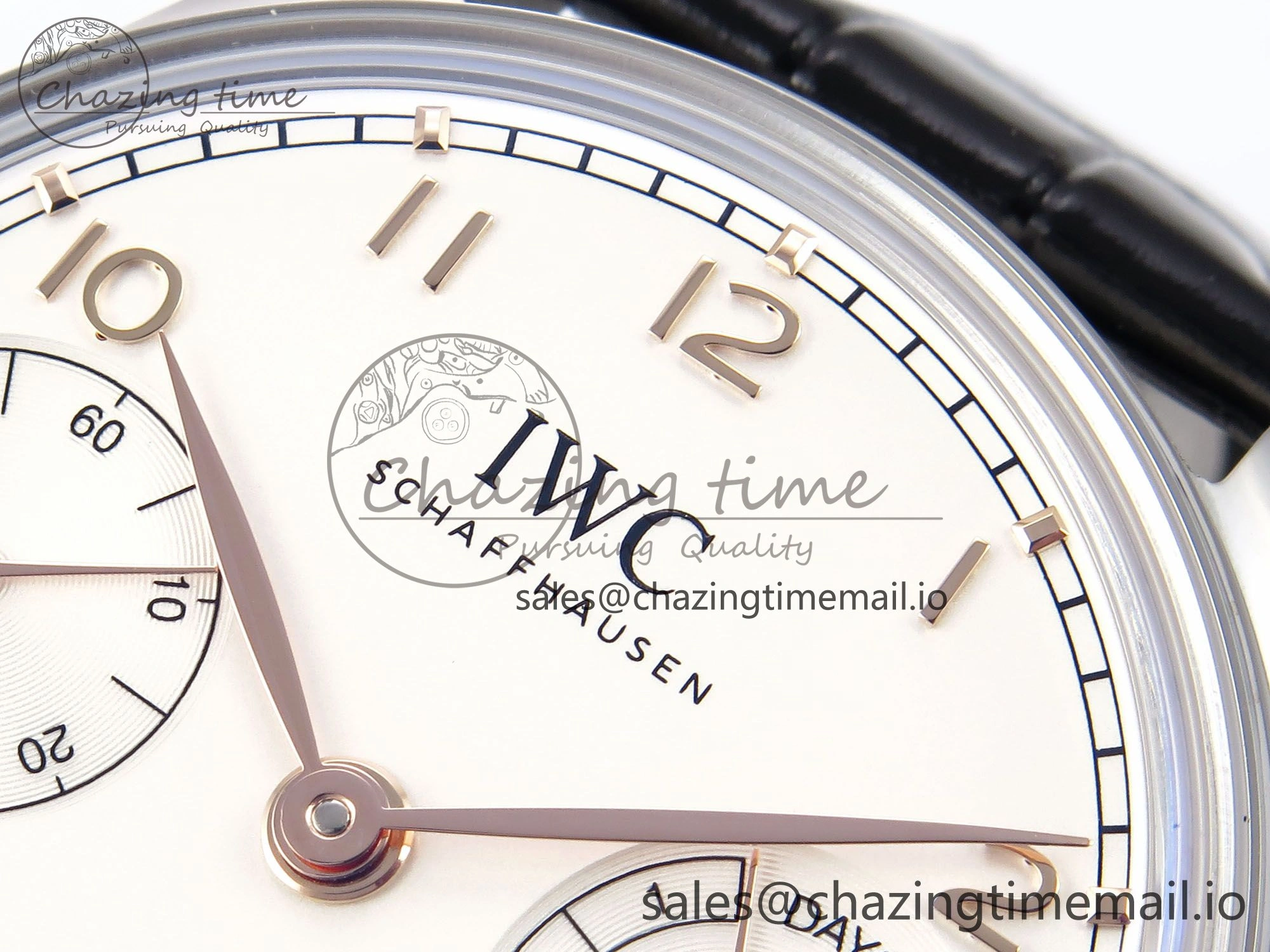 Portugieser Automatic 42mm SS APSF 1:1 Best Edition White RG Dial on Black Leather Strap A52011