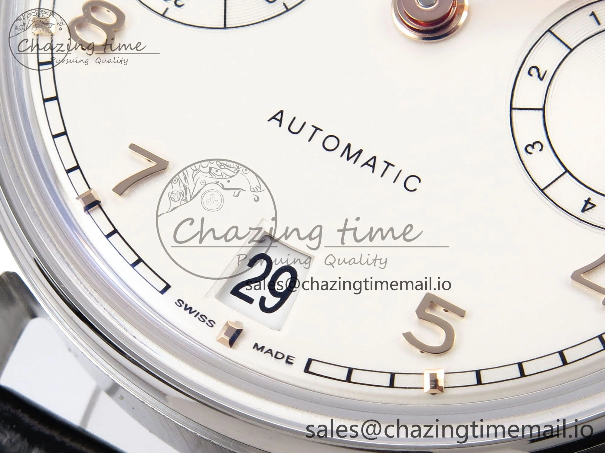 Portugieser Automatic 42mm SS APSF 1:1 Best Edition White RG Dial on Black Leather Strap A52011