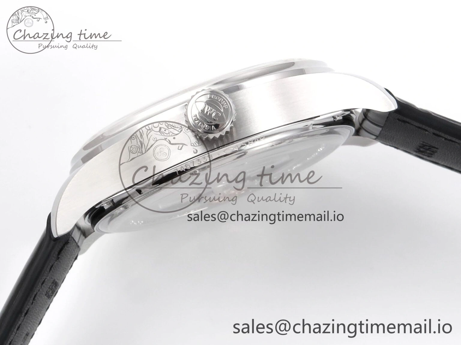 Portugieser Automatic 42mm SS APSF 1:1 Best Edition White RG Dial on Black Leather Strap A52011