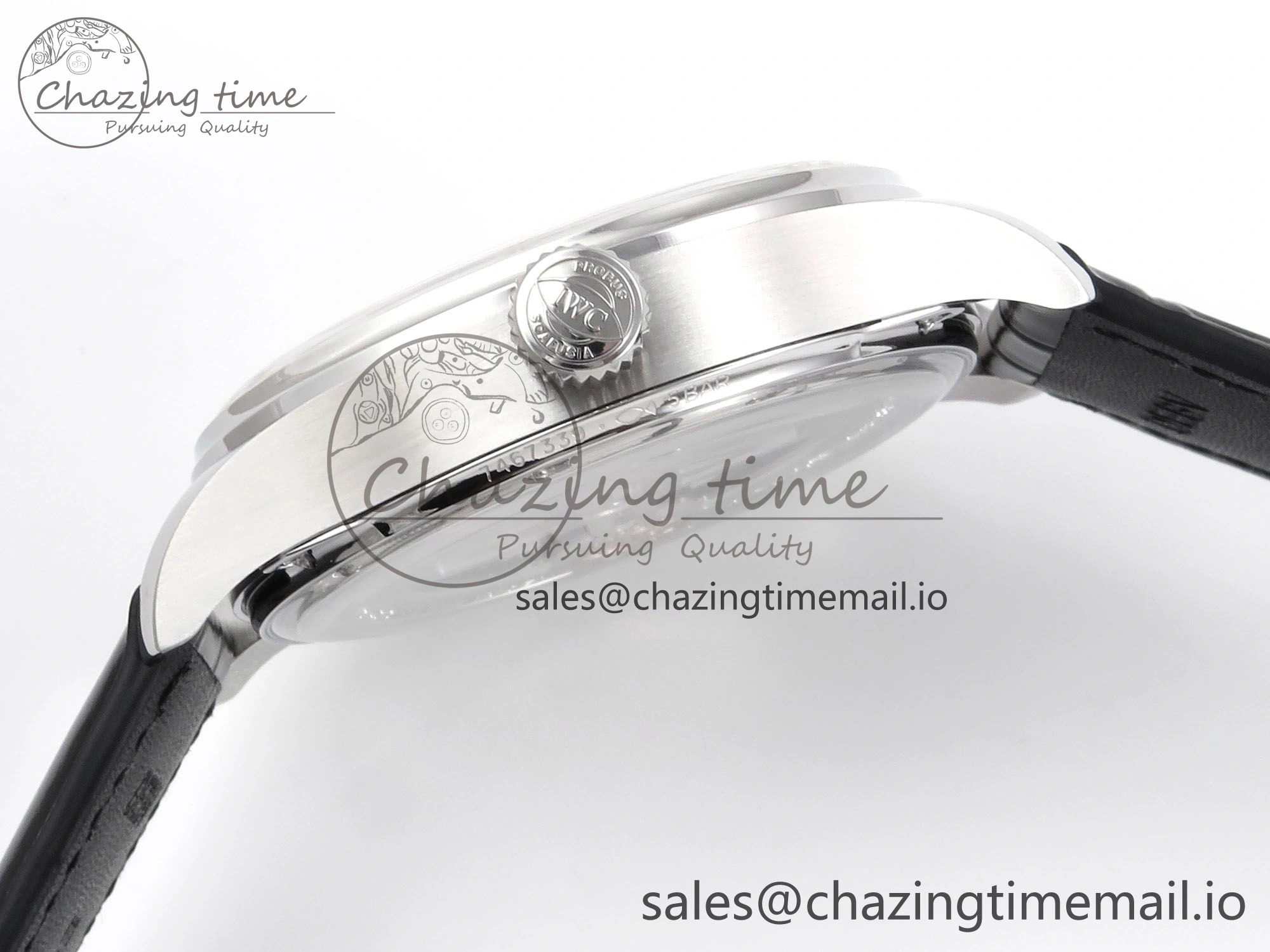 Portugieser Automatic 42mm SS APSF 1:1 Best Edition White RG Dial on Black Leather Strap A52011