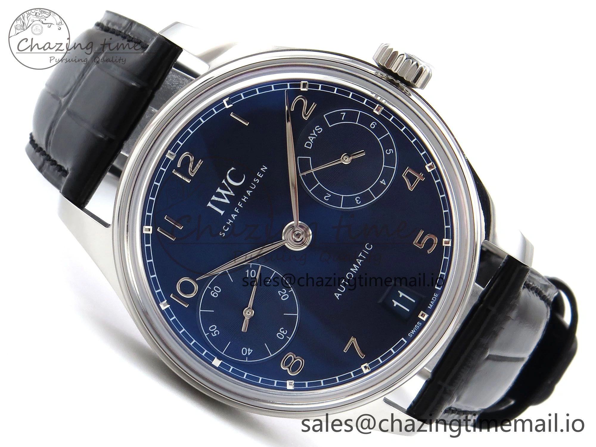 Portugieser Automatic SS IW501704 APSF 1:1 Best Edition Blue Dial on Black Leather Strap A52011