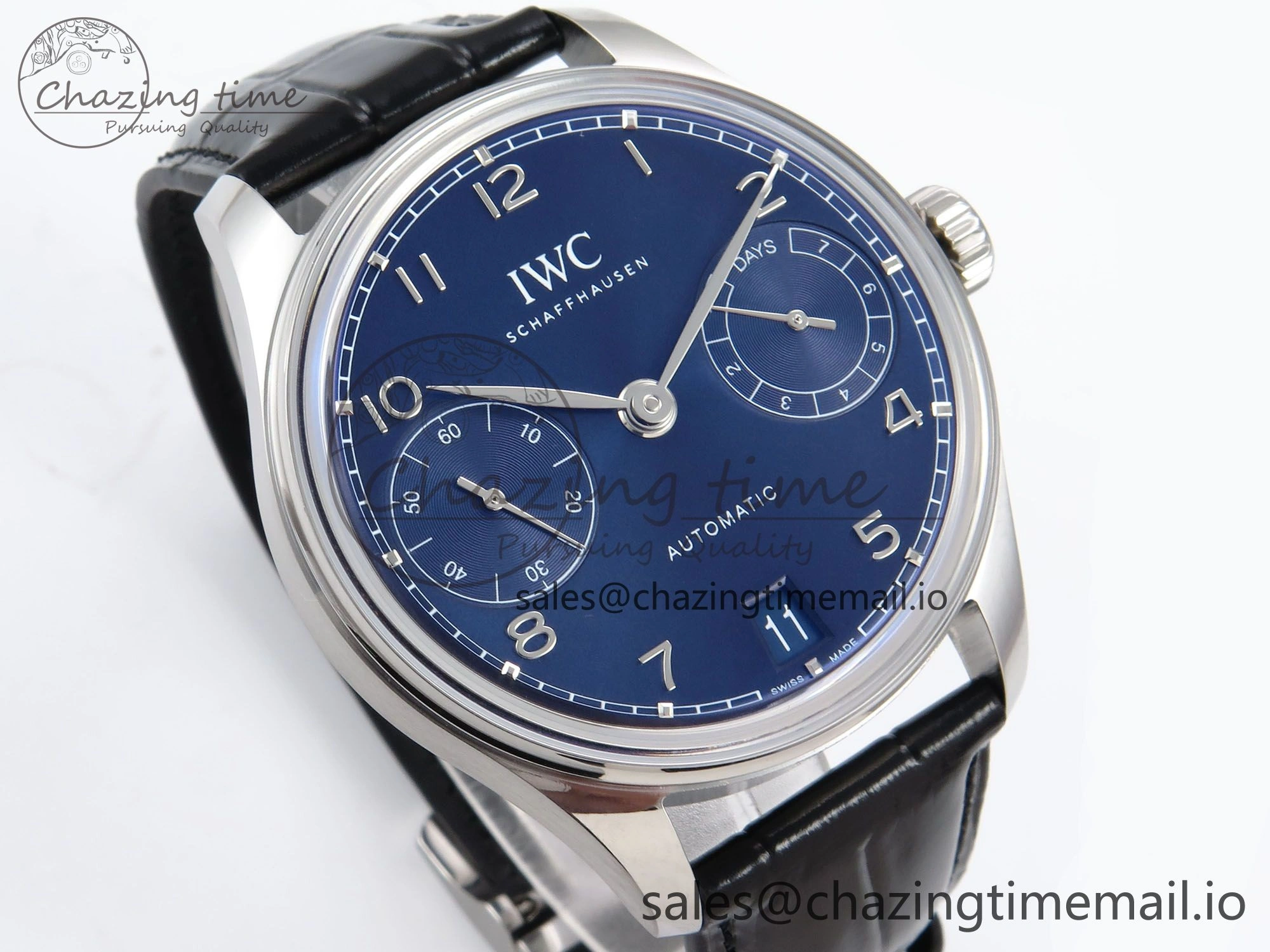 Portugieser Automatic SS IW501704 APSF 1:1 Best Edition Blue Dial on Black Leather Strap A52011