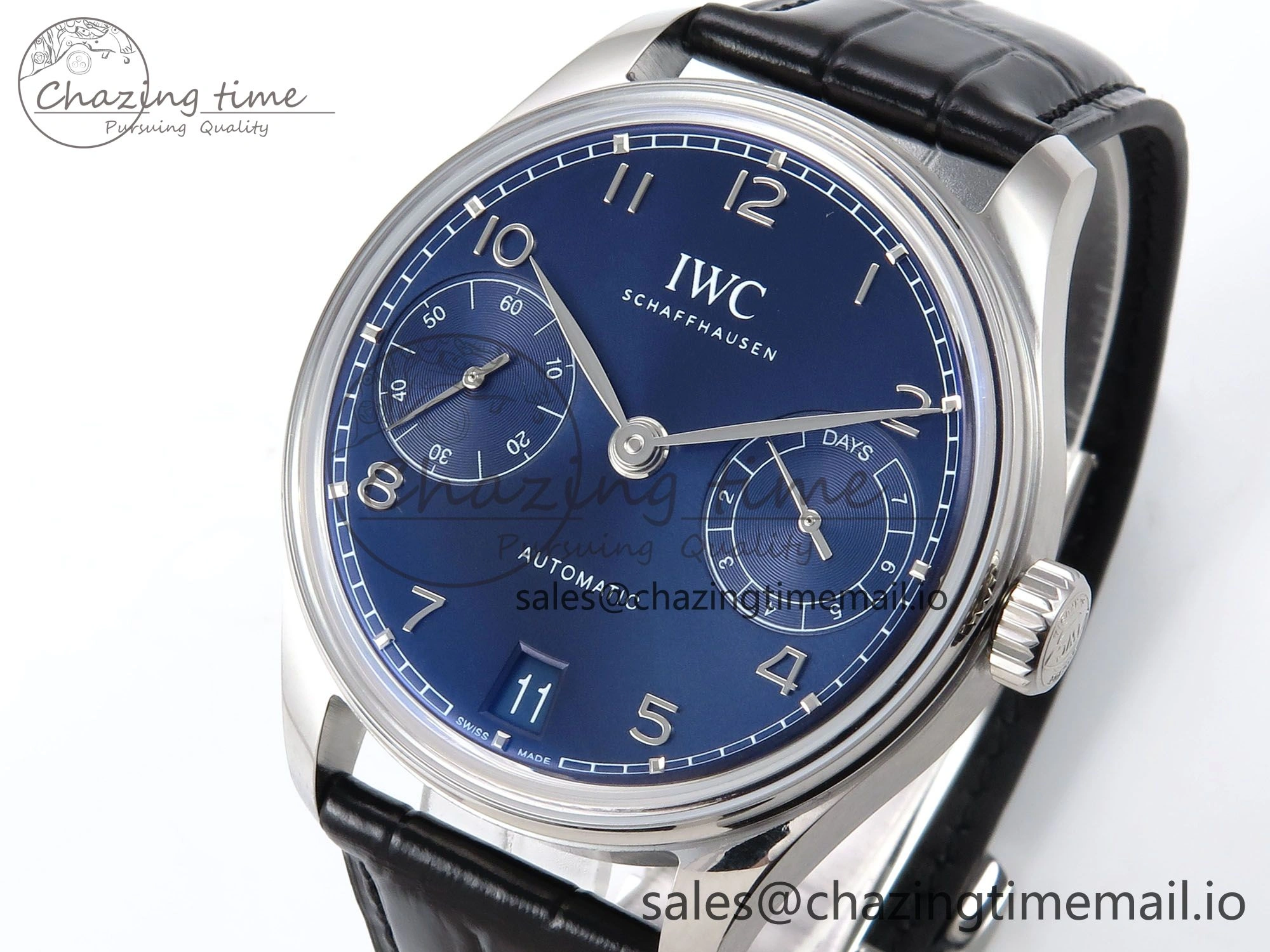 Portugieser Automatic SS IW501704 APSF 1:1 Best Edition Blue Dial on Black Leather Strap A52011