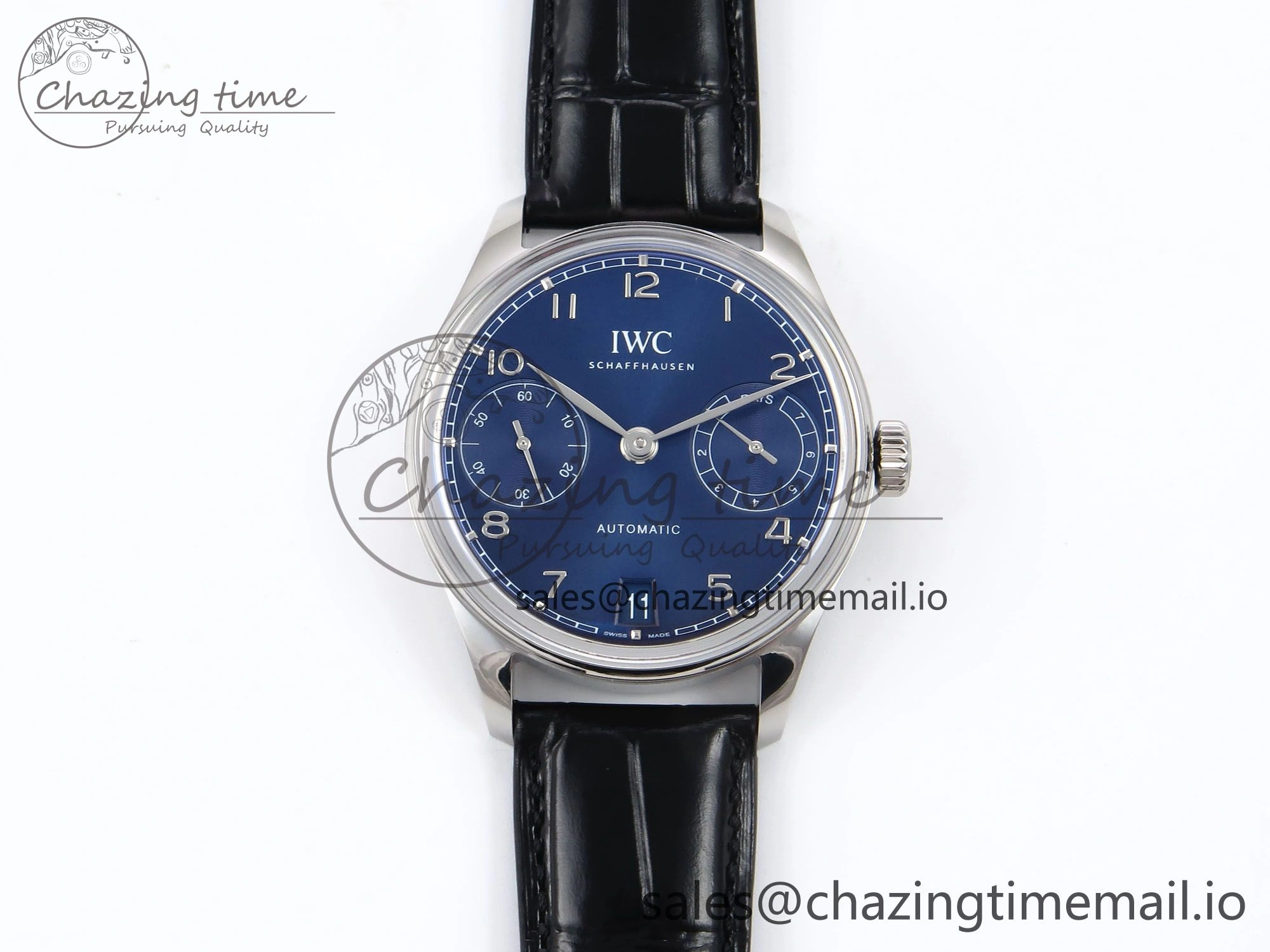 Portugieser Automatic SS IW501704 APSF 1:1 Best Edition Blue Dial on Black Leather Strap A52011